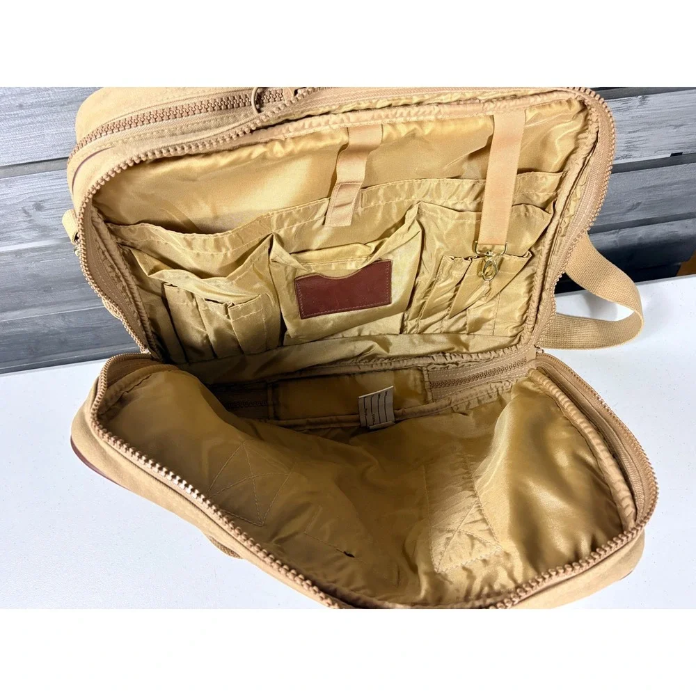 Vintage Lands' End Duffle Bag Canvas Leather USA Made Strap Beige